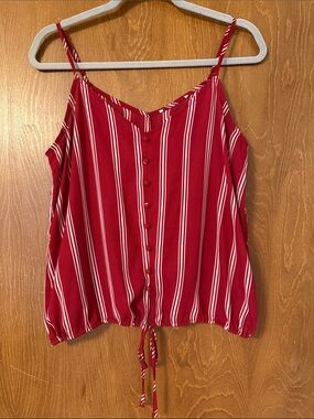 Red Striped Button-Front Spaghetti Strap Camisole